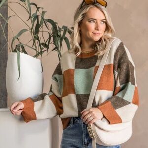 Ott Oversized Multi-colored Checkered Sweater NWT size XL